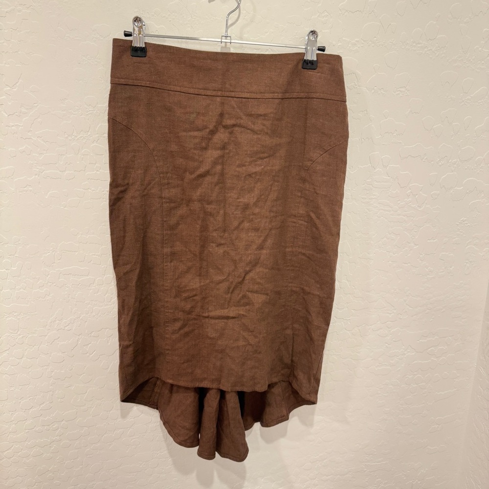 Y2K XOXO High Low Brown Skirt Womens 0 Linen Cinched Back Whimsigoth Neutral